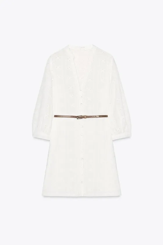 МИНИ-ПЛАТЬЕ С АЖУРНОЙ ВЫШИВКОЙ