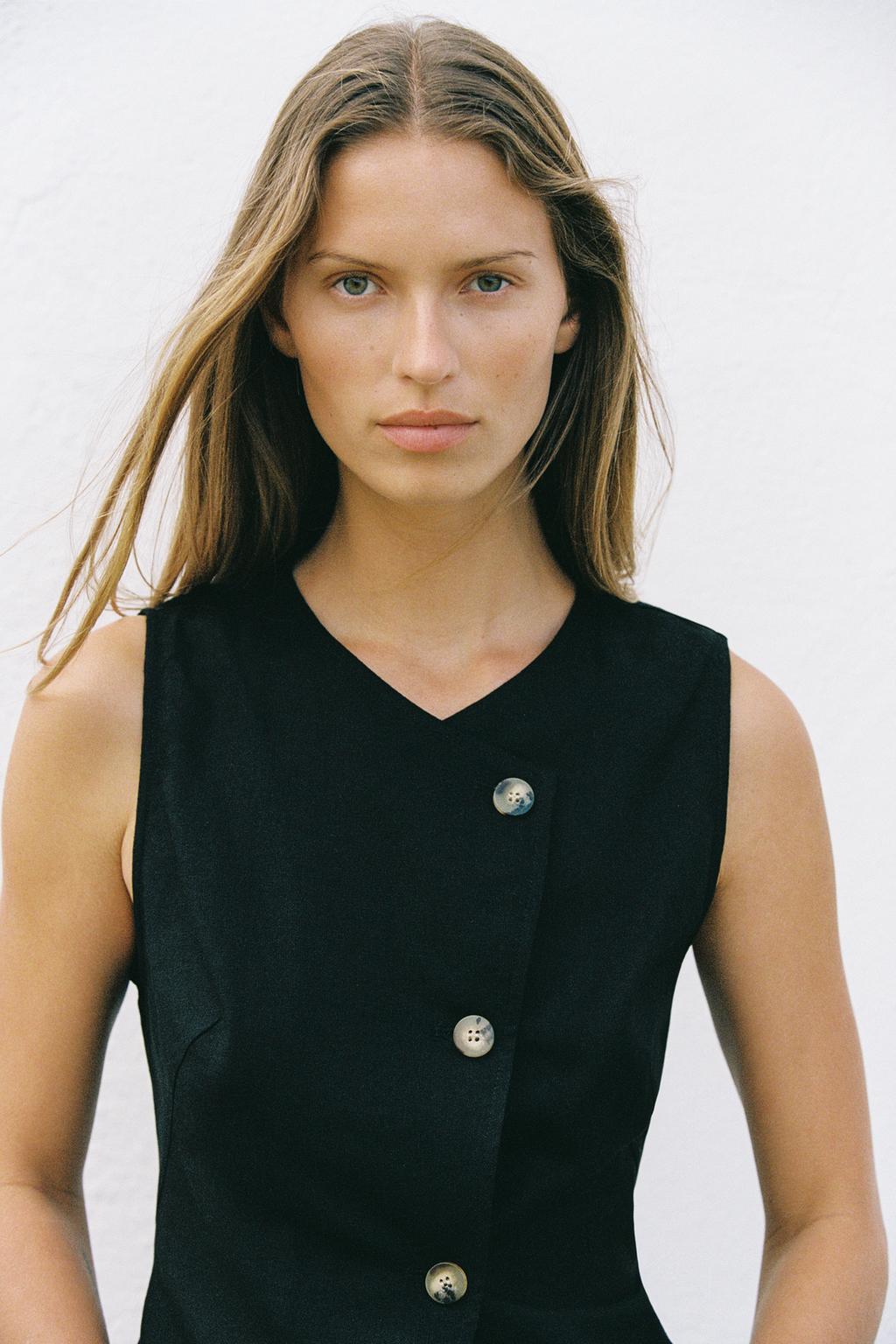 ruu30ページ Zara Топ внахлест из смесового льна - Цвет черный - black | 2730/722