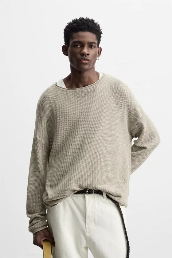 СВИТЕР RELAXED FIT ИЗ РЕЛЬЕФНОЙ ТКАНИ