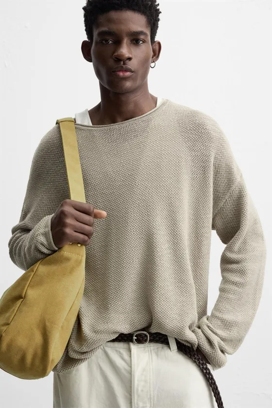 СВИТЕР RELAXED FIT ИЗ РЕЛЬЕФНОЙ ТКАНИ
