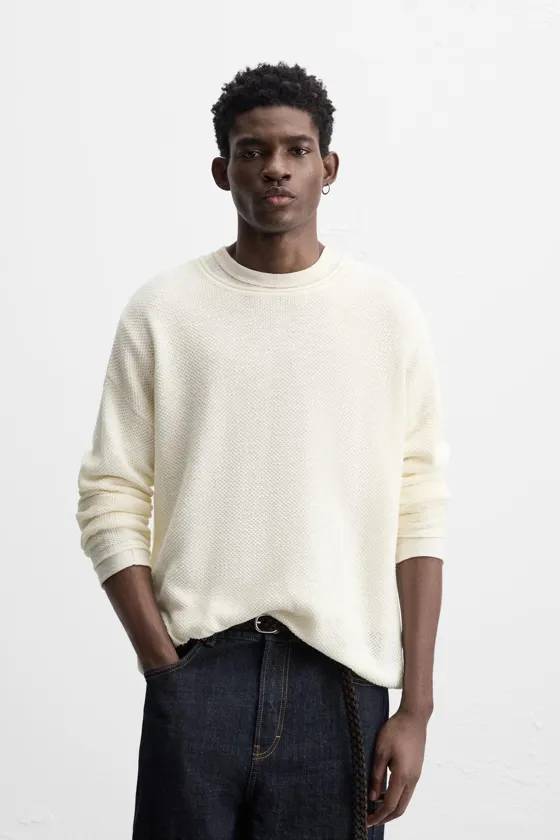 СВИТЕР RELAXED FIT ИЗ РЕЛЬЕФНОЙ ТКАНИ