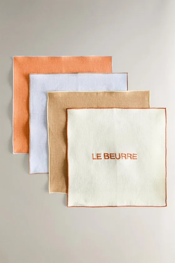 Вышитые цветные льняные салфетки (набор из 4 штук)