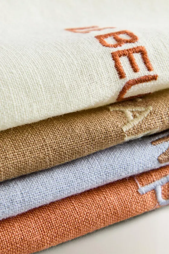 Вышитые цветные льняные салфетки (набор из 4 штук)