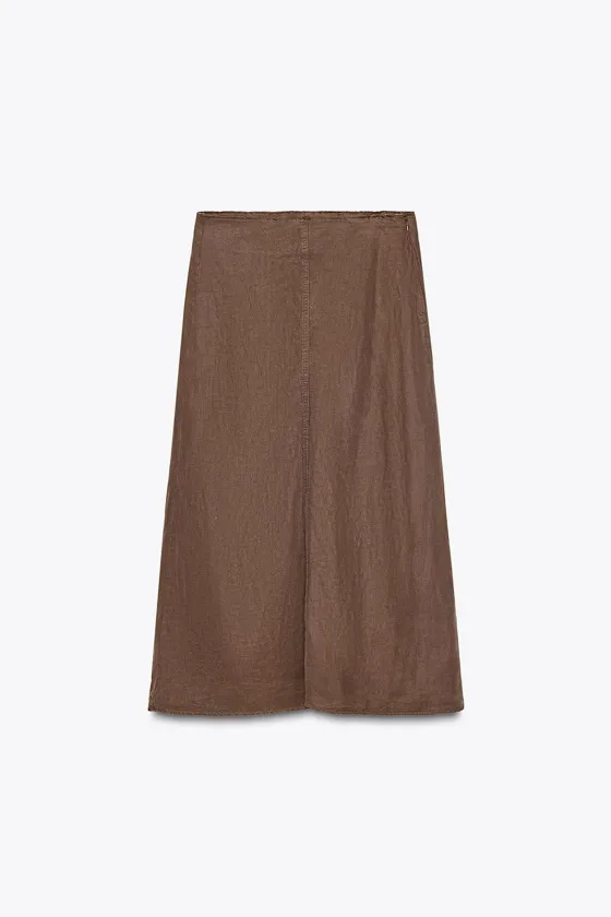 ЮБКА МИДИ ИЗ ТКАНИ С ЭФФЕКТОМ ПОТЕРТОСТИ — ZW COLLECTION
