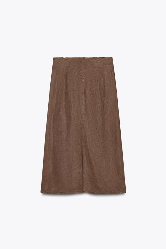ЮБКА МИДИ ИЗ ТКАНИ С ЭФФЕКТОМ ПОТЕРТОСТИ — ZW COLLECTION