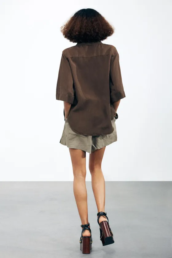 РУБАШКА ОВЕРСАЙЗ ИЗ ТКАНИ С ЭФФЕКТОМ ПОТЕРТОСТИ — ZW COLLECTION