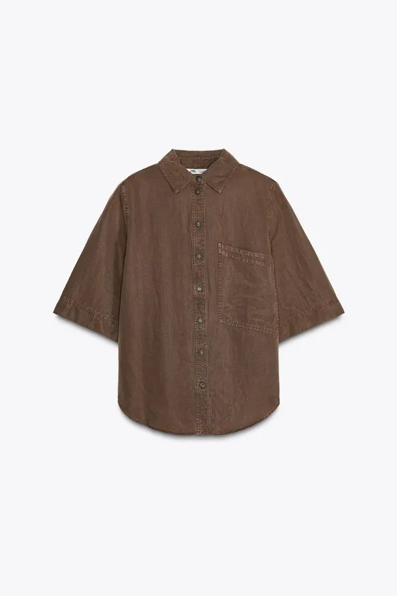 РУБАШКА ОВЕРСАЙЗ ИЗ ТКАНИ С ЭФФЕКТОМ ПОТЕРТОСТИ — ZW COLLECTION