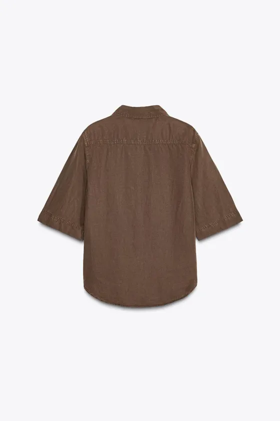РУБАШКА ОВЕРСАЙЗ ИЗ ТКАНИ С ЭФФЕКТОМ ПОТЕРТОСТИ — ZW COLLECTION