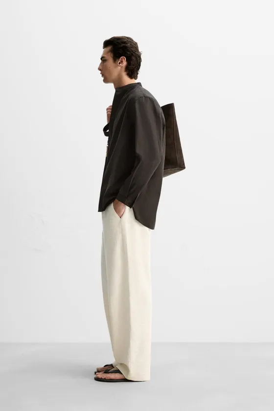 БРЮКИ RELAXED FIT ИЗ РЕЛЬЕФНОЙ ТКАНИ