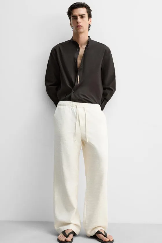БРЮКИ RELAXED FIT ИЗ РЕЛЬЕФНОЙ ТКАНИ