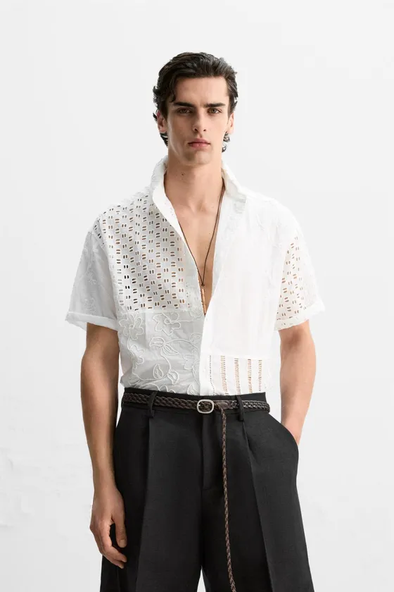 РУБАШКА В СТИЛЕ ПЭЧВОРК С АЖУРНОЙ ВЫШИВКОЙ