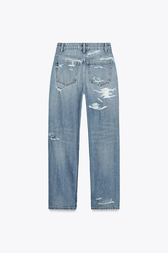 ДЖИНСЫ MOM FIT С ВЫСОКОЙ ПОСАДКОЙ И РАЗРЫВАМИ