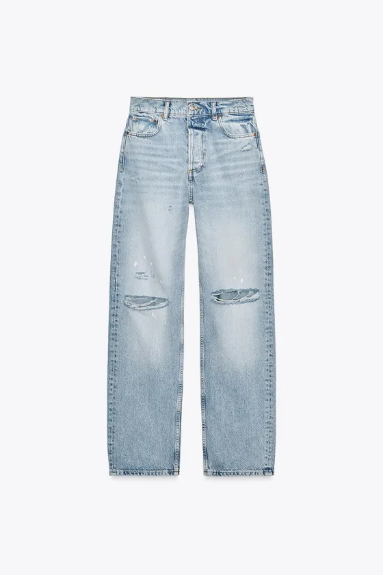 ДЖИНСЫ SLIM FIT С ВЫСОКОЙ ПОСАДКОЙ И РАЗРЕЗАМИ — ZW COLLECTION