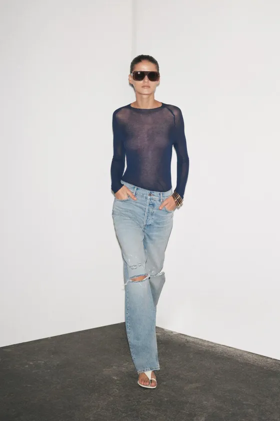ДЖИНСЫ SLIM FIT С ВЫСОКОЙ ПОСАДКОЙ И РАЗРЕЗАМИ — ZW COLLECTION