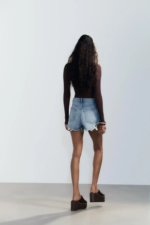 Джинсовые шорты TRF с высокой посадкой- Заказать в России