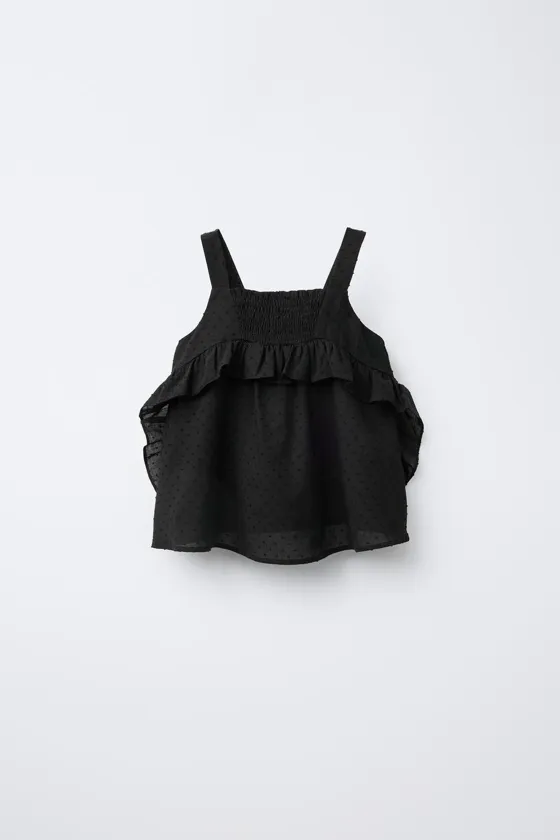 Frilled plumetis top