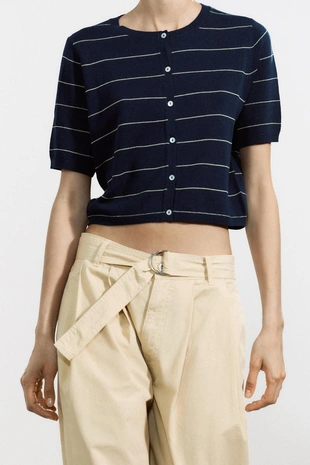 Укороченный кардиган в полоску- Заказать в России