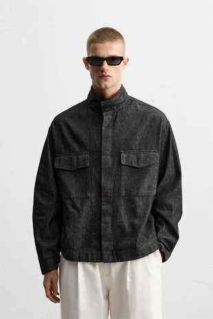 Джинсовая рубашка с карманами- Заказать в России