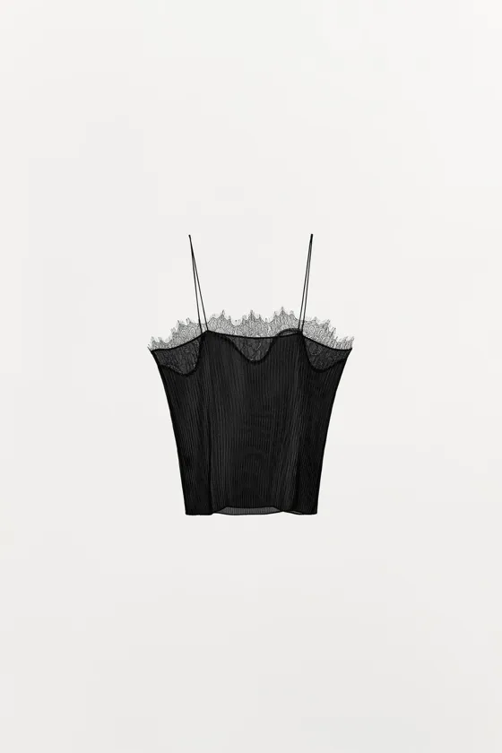 ПЛИССИРОВАННЫЙ ТОП С КРУЖЕВОМ