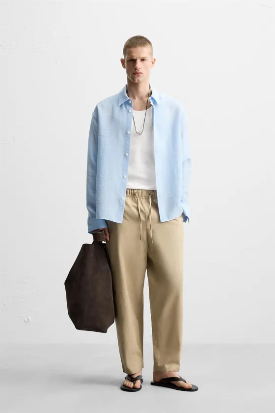 БРЮКИ RELAXED FIT ИЗ ХЛОПКА И ЛЬНА
