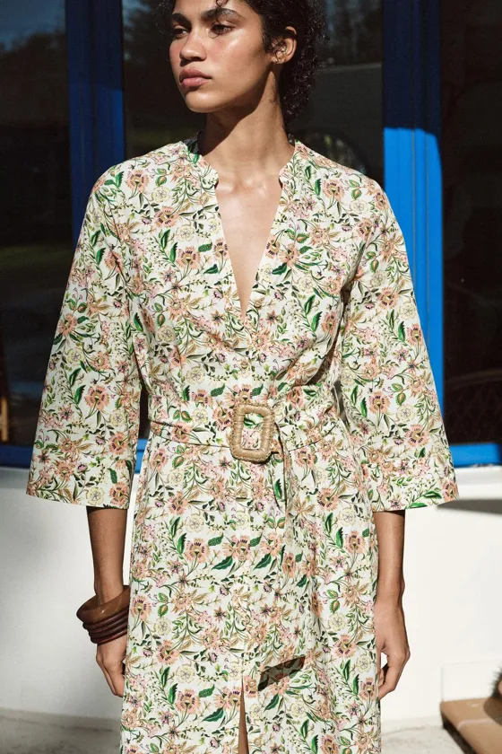 ПЛАТЬЕ МИДИ ИЗ ПОПЛИНА С ПРИНТОМ