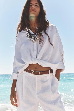 Купить Zara Брюки прямого кроя из смесового льна с ремнем