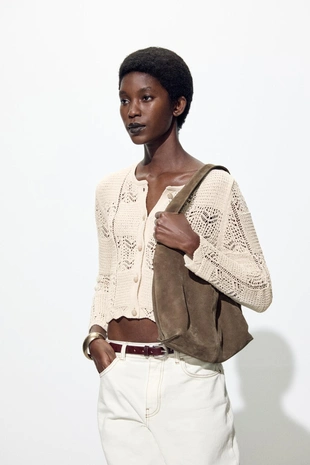 Ажурный трикотажный кардиган- Заказать в России