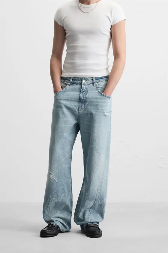 ДЖИНСЫ BAGGY FIT С ДЕКОРАТИВНОЙ СТРОЧКОЙ