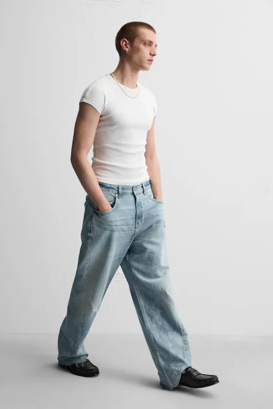 ДЖИНСЫ BAGGY FIT С ДЕКОРАТИВНОЙ СТРОЧКОЙ