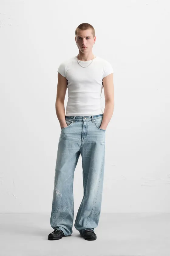ДЖИНСЫ BAGGY FIT С ДЕКОРАТИВНОЙ СТРОЧКОЙ