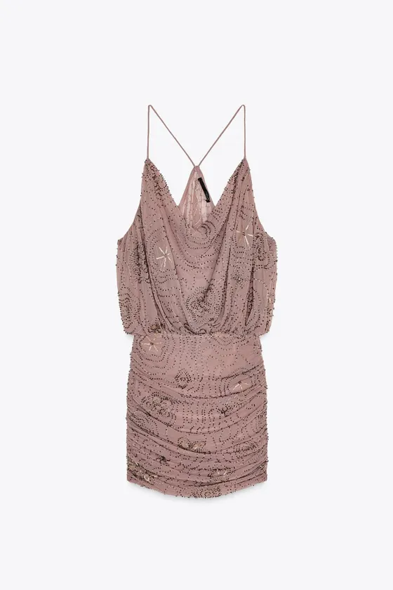 мини-платье, расшитое бисером и блестками