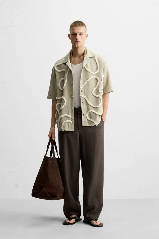 РУБАШКА RELAXED FIT ИЗ РЕЛЬЕФНОЙ ТКАНИ