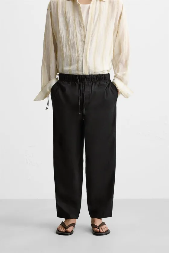 БРЮКИ RELAXED FIT ИЗ ХЛОПКА И ЛЬНА