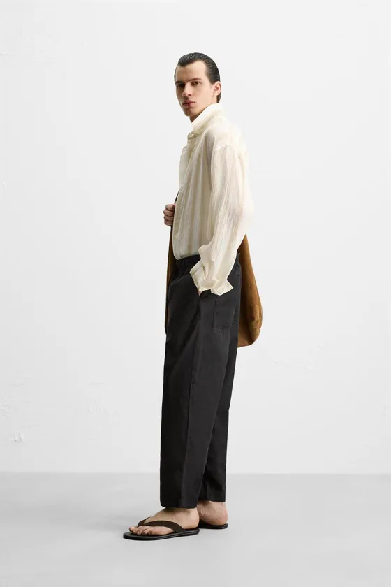 БРЮКИ RELAXED FIT ИЗ ХЛОПКА И ЛЬНА