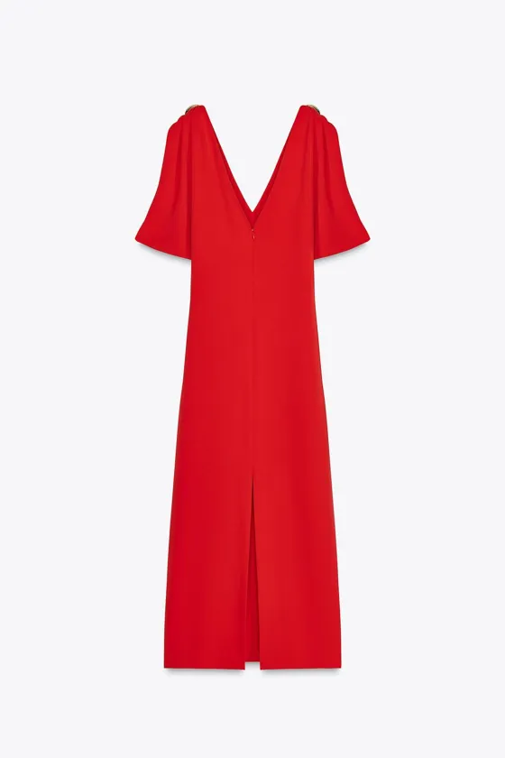 ПЛАТЬЕ МИДИ С ЗОЛОТИСТЫМИ ДЕТАЛЯМИ