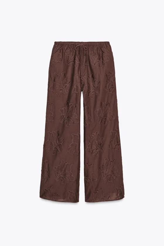 БРЮКИ В ПИЖАМНОМ СТИЛЕ С ВЫШИВКОЙ — ZW COLLECTION