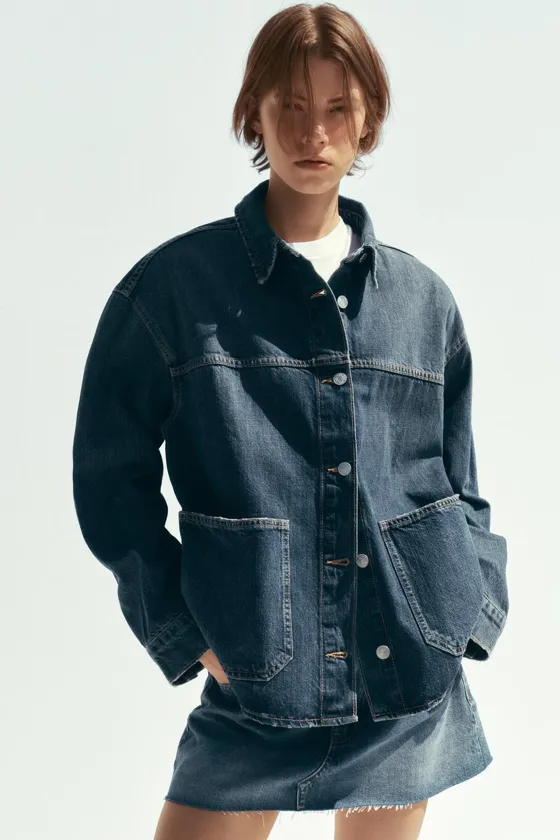 джинсовая верхняя рубашка trf с карманами