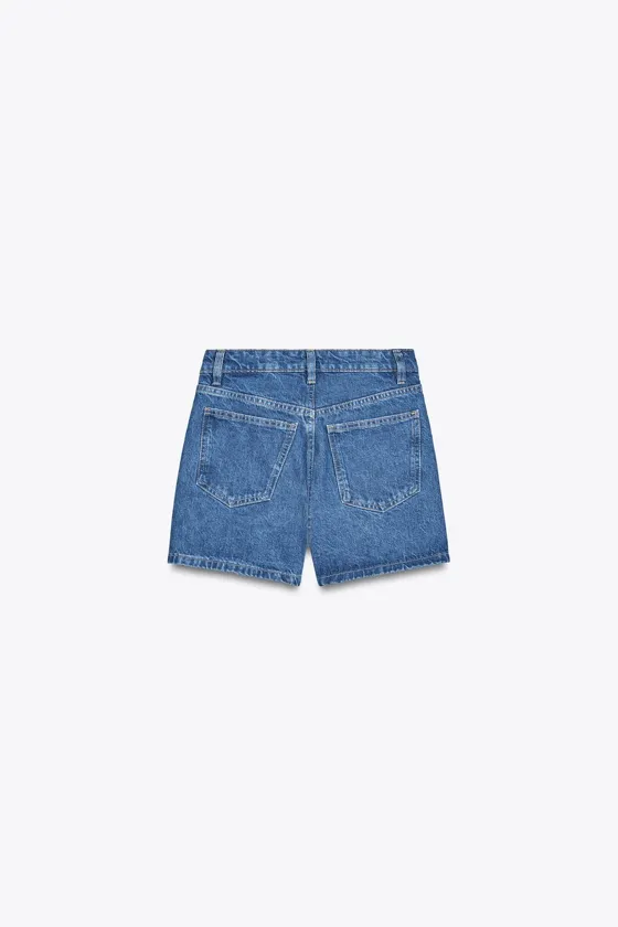 ДЖИНСОВЫЕ ШОРТЫ TRF С ВЫСОКОЙ ПОСАДКОЙ MOM FIT И КОСОЙ ЗАСТЕЖКОЙ