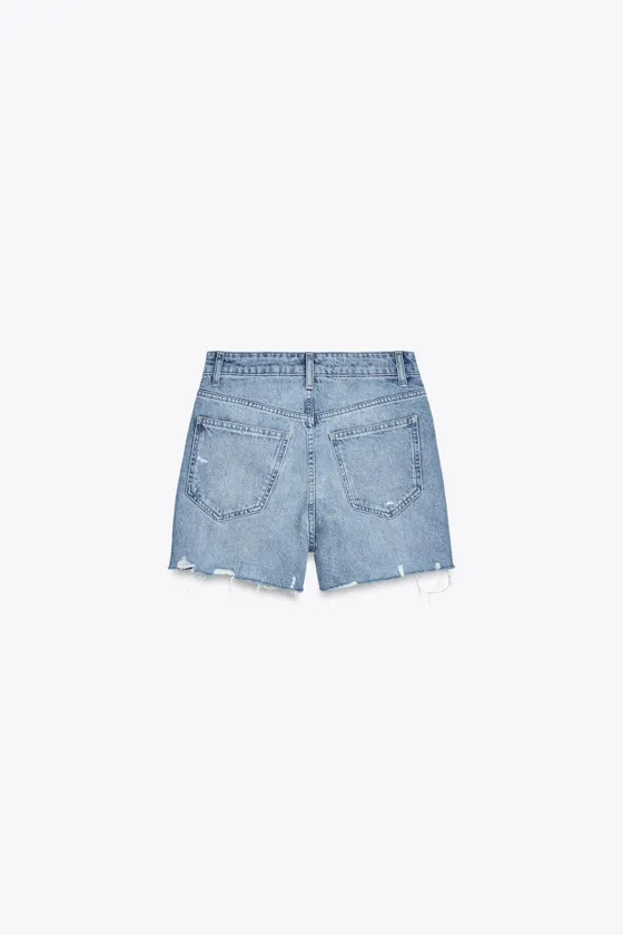 ДЖИНСОВЫЕ ШОРТЫ TRF С ВЫСОКОЙ ПОСАДКОЙ MOM FIT И КОСОЙ ЗАСТЕЖКОЙ