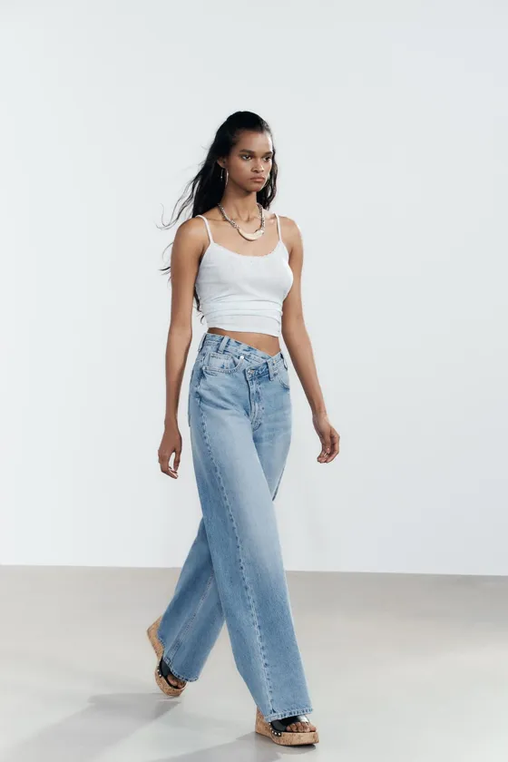 ДЖИНСЫ TRF WIDE-LEG С ВЫСОКОЙ ПОСАДКОЙ И КОСОЙ ЗАСТЕЖКОЙ
