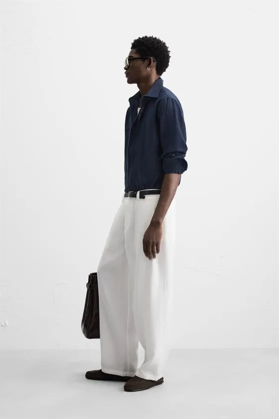 БРЮКИ ИЗ СМЕСОВОГО ЛИОЦЕЛЛА СО СКЛАДКАМИ