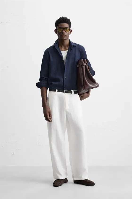 БРЮКИ ИЗ СМЕСОВОГО ЛИОЦЕЛЛА СО СКЛАДКАМИ