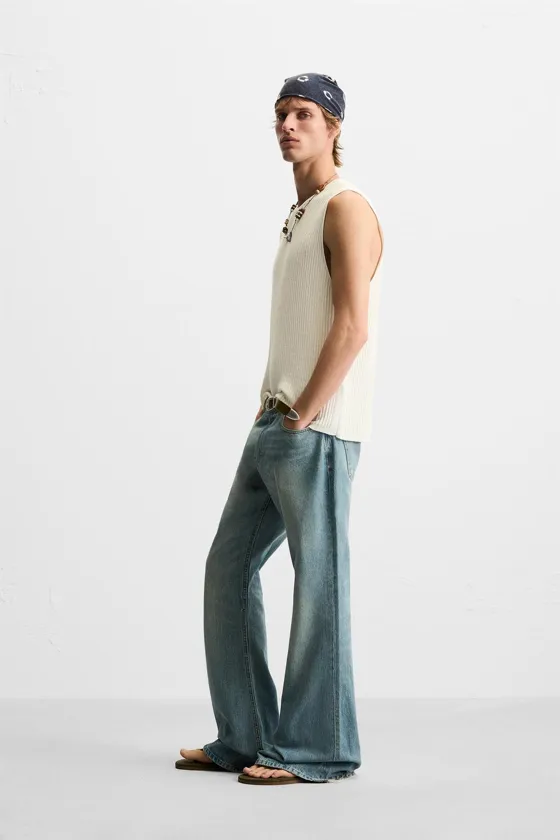 ТРИКОТАЖНЫЙ ТОП БЕЗ РУКАВОВ В РУБЧИК