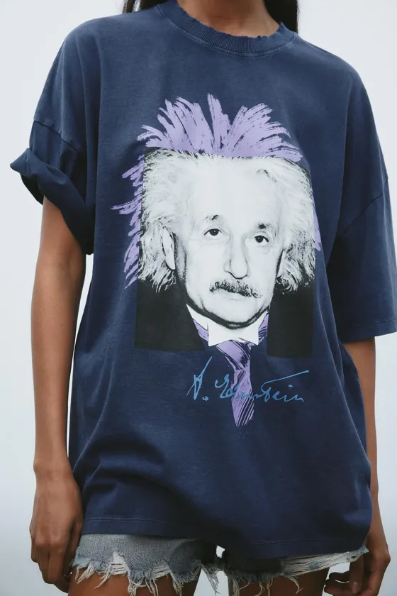 ФУТБОЛКА ИЗ ТКАНИ С ЭФФЕКТОМ ПОТЕРТОСТИ С ПРИНТОМ ALBERT EINSTEIN™