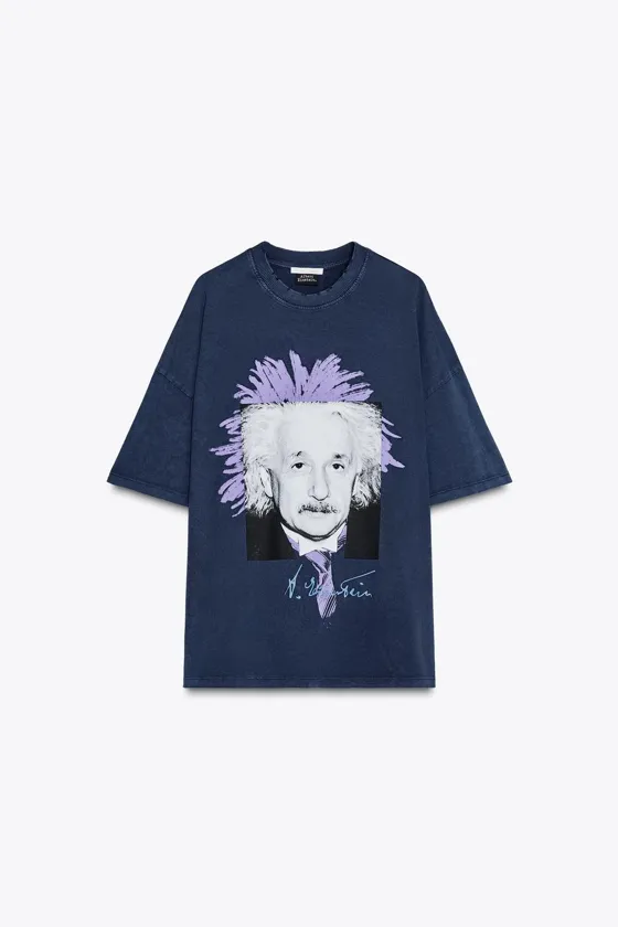 ФУТБОЛКА ИЗ ТКАНИ С ЭФФЕКТОМ ПОТЕРТОСТИ С ПРИНТОМ ALBERT EINSTEIN™