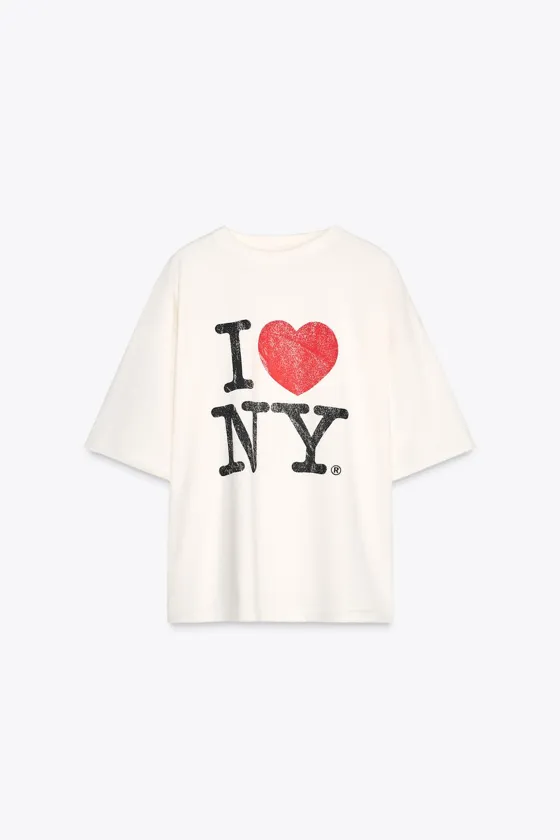 ФУТБОЛКА ИЗ ТКАНИ С ЭФФЕКТОМ ПОТЕРТОСТИ С ПРИНТОМ NY®
