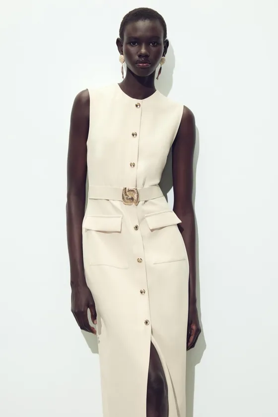 ПЛАТЬЕ МИДИ ИЗ КРЕПА С ПОЯСОМ