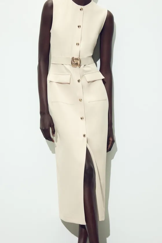 ПЛАТЬЕ МИДИ ИЗ КРЕПА С ПОЯСОМ