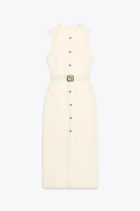 ПЛАТЬЕ МИДИ ИЗ КРЕПА С ПОЯСОМ