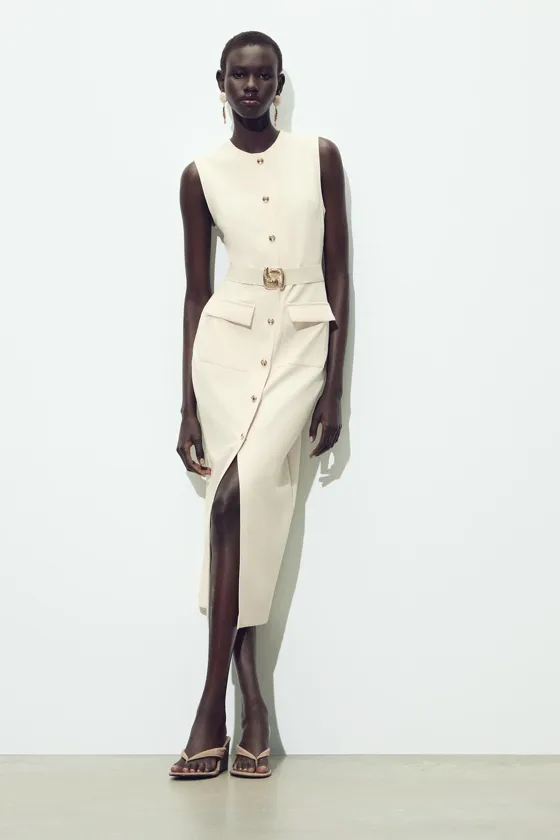 ПЛАТЬЕ МИДИ ИЗ КРЕПА С ПОЯСОМ